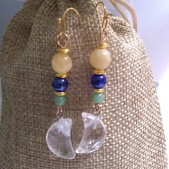 Playful Quartz Moon Dangle Earrings! - Picture 2 of 13